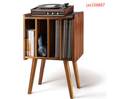 Wooden LP Record Player Stand with 4 Cabinets, Holds up to 100 Vinyls, Metal
