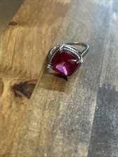 925 Sterling Silver Cushion-Cut Lab Created Pink Sapphire Ring Size 8.25 5.94 G