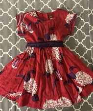Tea Collection Girls Dress Sz 4 Toddler Floral Birds Red 