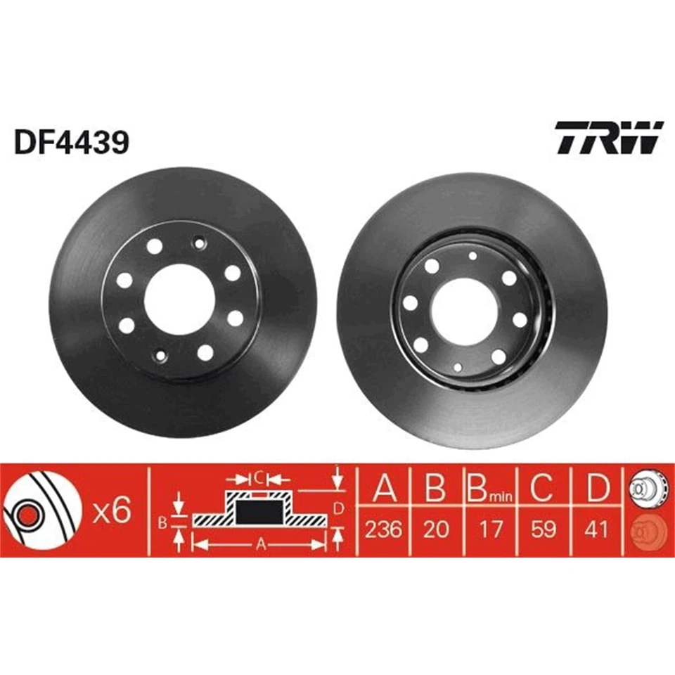 TRW Discos de Freno 236mm + Pastillas Delanteras Apto para Chevrolet Kalos Aveo - Imagen 2 de 4