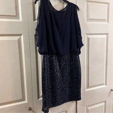 Scarlett Navy Blue Sequin Embellished Cold Shoulder Chiffon Dress Size 8