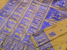 Vintage Hand Woven Silk Baluchari Saree, 100 Pure Silk Indian Embroidery Sari
