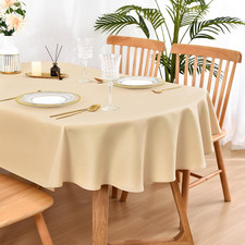 60x84 Inch Oval Tablecloth Beige Washable Polyester Dining Table Cover