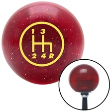 Yellow 4 Speed Shift Pattern - 4RDR Red Metal Flake Shift Knob w/ M16x1.5 Insert