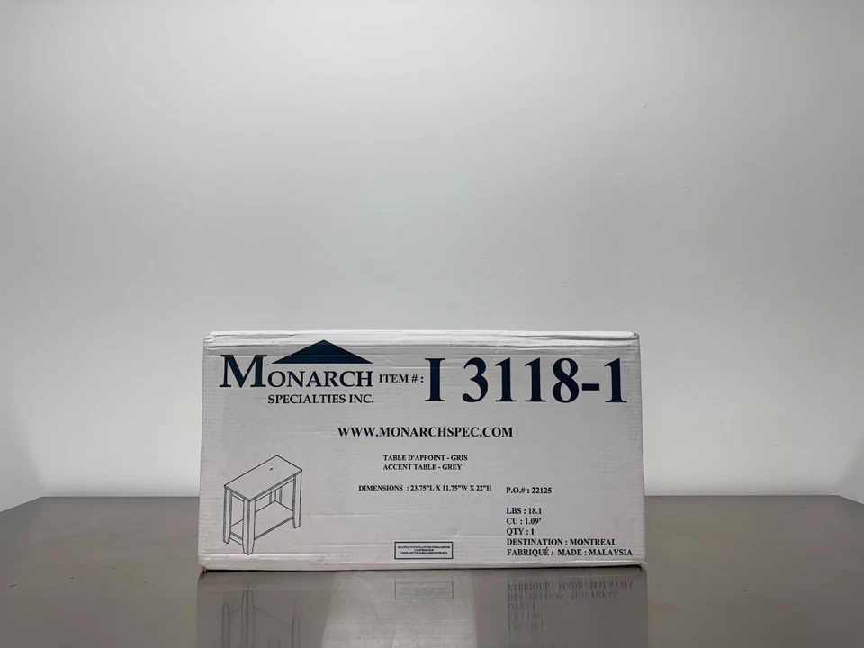 Mesa auxiliar Monarch Specialties Accent, 24" x 12" x 22, gris, madera Foto 2 de 4