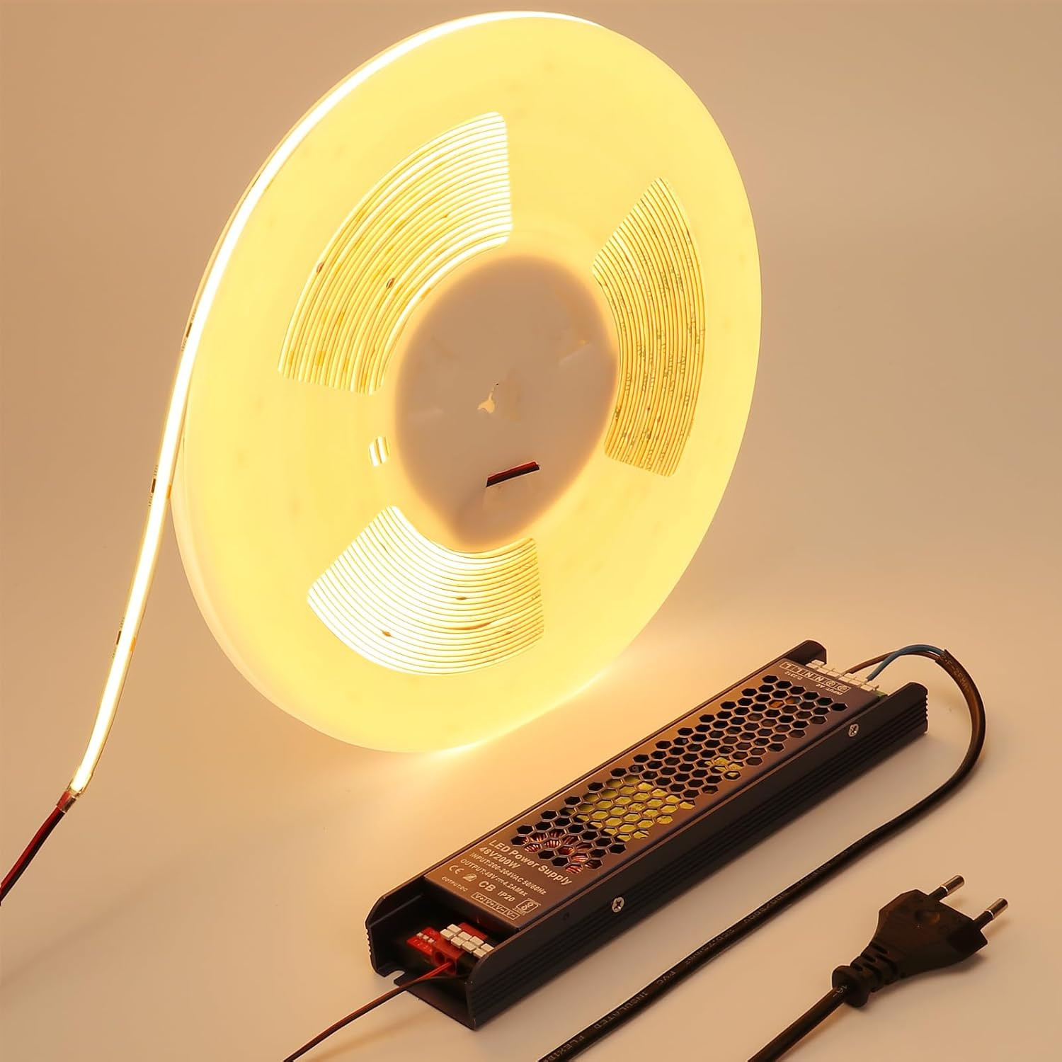 Striscia LED COB 48V 20 Metri, Strisce LED 3000K Bianco Caldo CRI 92 160W 480Led
