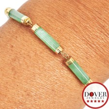 Estate 4mm Jade 14K Yellow Gold Cylinder Link Bracelet 6.5 Grams NR