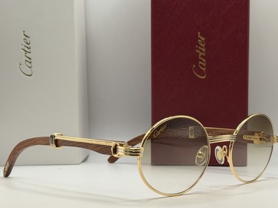 Vintage Cartier Giverny Wood Round Gradient Brown Sunglasses 55mm