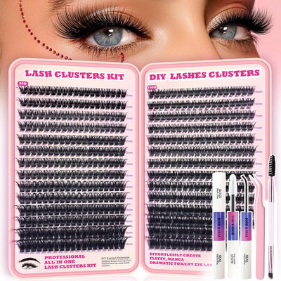Fluffy Lash Clusters Kit - 518 Pcs D Curl 10-18mm DIY Eyelash Extensions