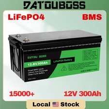 12V 300Ah LiFePO4 Lithium Battery Deep Cycle BMS for RV Off-grid Solar Marine US