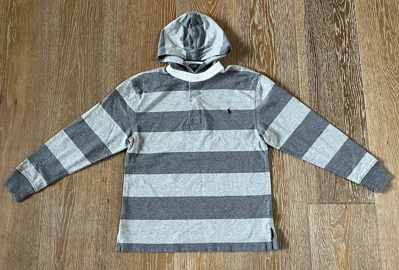 POLO Ralph Lauren Boys Gray Striped Rugby Shirt Size S(8) EUC