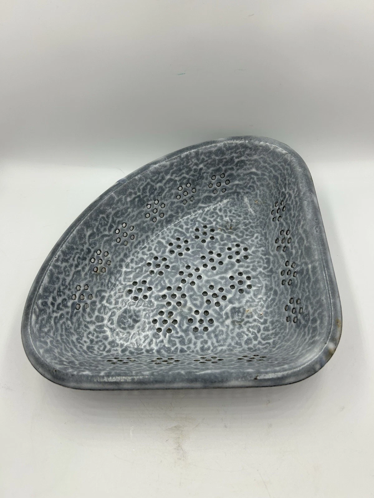 Vintage Grey Metal Enamel Colander Triangle Berry Strainer
