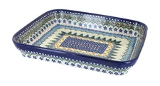 Blue Rose Polish Pottery Holiday Pine Small Rectangular Baker