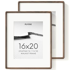 Flyjoe 16x20 Photo Frame Set of 2, Solid Walnut Wood, Wall Mount, Matted 11x14