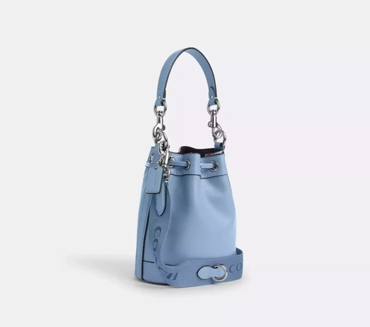 Coach Mini Dempsey Drawstring Bucket Bag Cornflower Blue Leather CR144 NWOT - Image 2 of 4