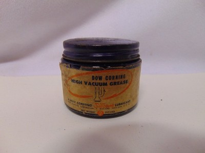 vintage Dow Corning High Vacuum Grease Blue cobalt glass container metal top
