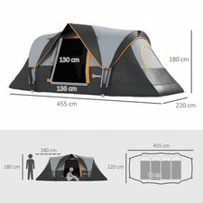 Outsunny 5-6 Man Camping Tent with Bag, Fibreglass and Steel Frame, Grey