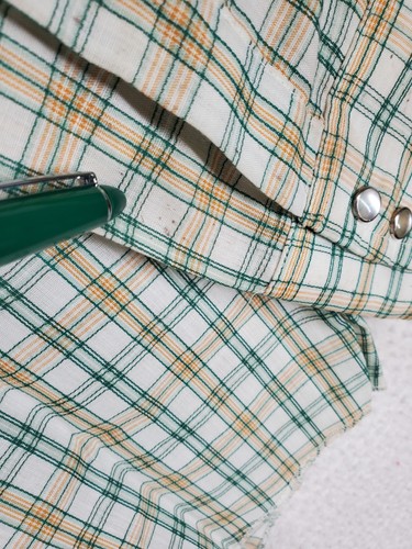 Vtg Dee Cee Western Shirt Pearl Snap Men 20 / 36 White Green Orange Plaid LS USA - Picture 10 of 14