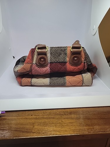 Vintage Vera Bradley Handtasche kariert Flanell gesteppt Wolle? Leder - Bild 4 von 13