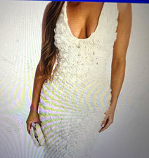 Fashion Nova Womens Size S White Floral 3D Rosette Sleeveless Scoop Neck Maxi