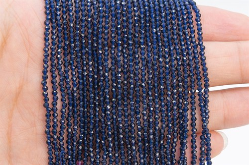 "Cuentas de cuarzo facetadas redondas sueltas facetadas de 2 mm azul marino de 14" - Imagen 3 de 3