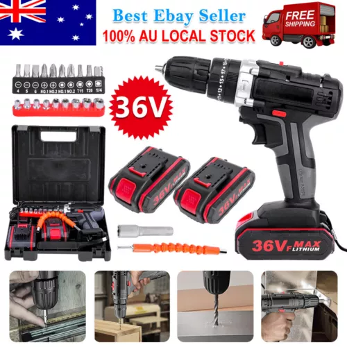 36V 2-Speed Electric Cordless Drill Screwdriver Hammer Impact w/ 2 Battery Kits - Picture 2 of 14