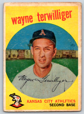 1959 Topps WAYNE TERWILLIGER #496 Kansas City ATHLETICS Gray back crease $0 Ship