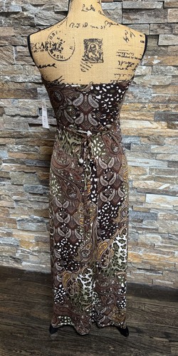 Paisley Retro Maxi Dress Strapless Flowy Sundress Flattering Sz 10 NWT - Picture 2 of 9