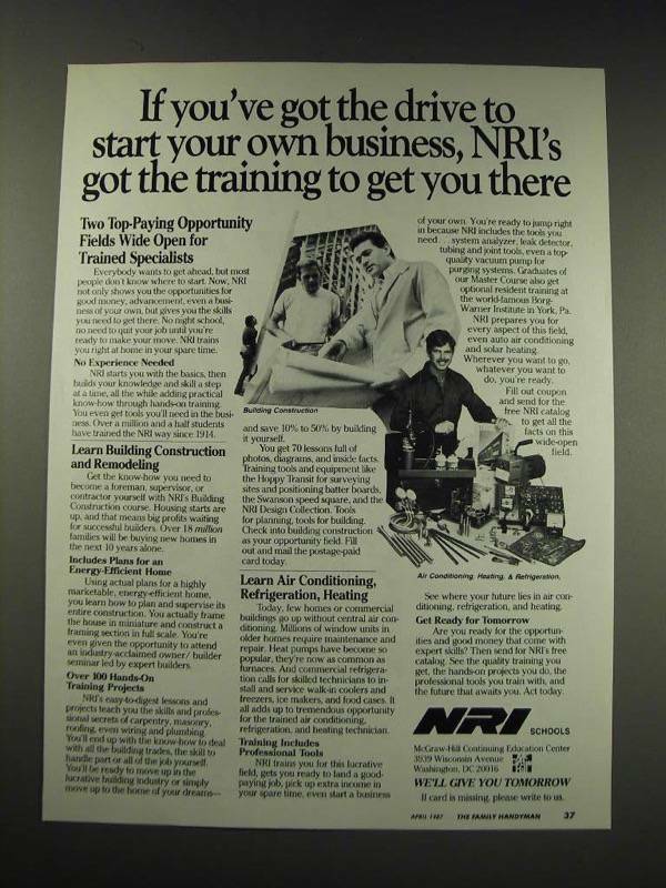 1987 NRI Schools Ad - If you&rsquo;ve got the drive to start your own 