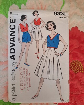 Vintage 1960 Advance Pattern 9323 FF Sportswear Shorts Crop Top Skirt 36 Unused