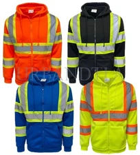 Men's Safety Reflective Zip Up Hoodie Sweatshirt Class 3 High Visibility Work