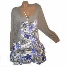 Tunika Kleid Shirt Piment Rouge Paris Lagenlook weiß braun lila T4 48 50 XL Neu