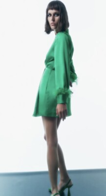 ZARA NEW GREEN SATIN MINI DRESS Feather Cuffs MEDIUM UK 8 -10 | eBay UK ZARA NEW GREEN SATIN MINI DRESS Feather Cuffs MEDIUM UK 8 -10 | eBay UK