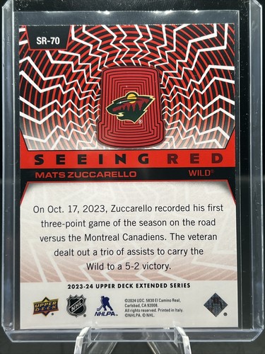 23/24 UD Extended Series - MATS ZUCCARELLO SEEING RED #SR-70 - Picture 3 of 3