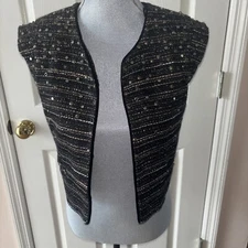 Bellatrix Embellished Metallic Lined Vest Black Print Size Small