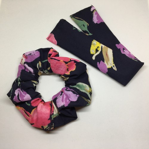 Red Pink Blue Black Floral White Stripe Bunny Ear Hair Ties Elastic Scrunchies - Picture 33 of 46