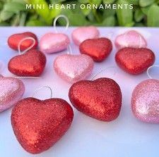 Valentine  s Day Ornaments Pink Red Glitter Hearts 20 Mini Tree Decorations 1.5"