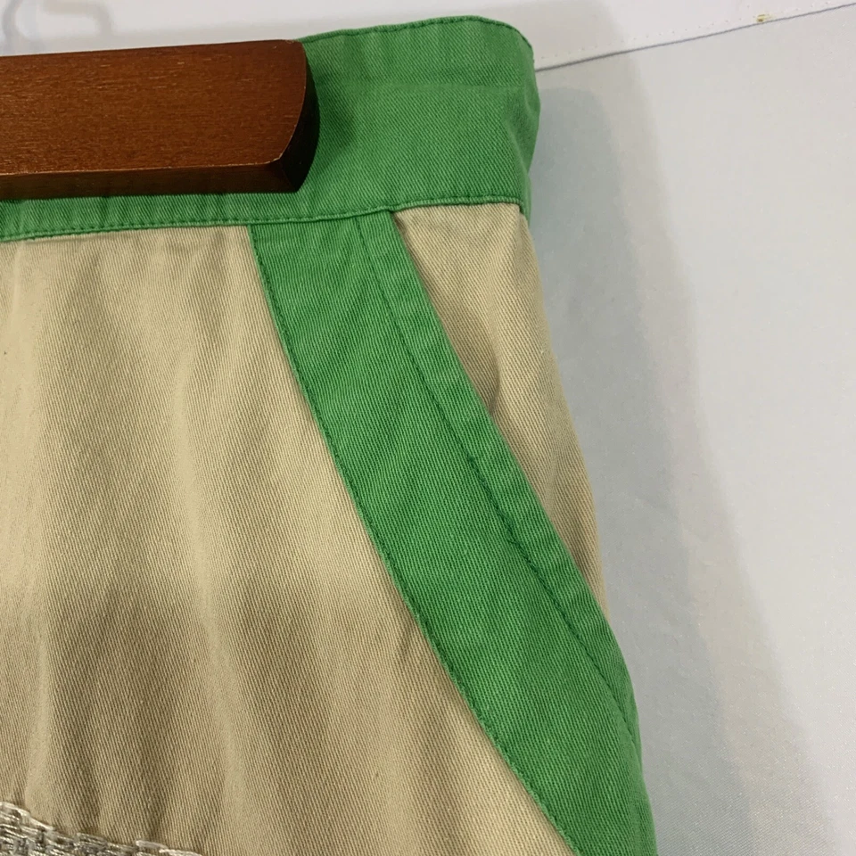 Saia curta vintage pomba de malha tamanho XS bordada rara cena de praia verde bronzeado - Imagem 2 de 4