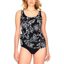 Swim Solutions Classic Bloom Tummy-Control One-Piece Swimsuit Black 8