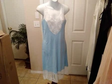 Womans Vintage Full Slip Dress Chemise European M-L Blue Lace Bodice