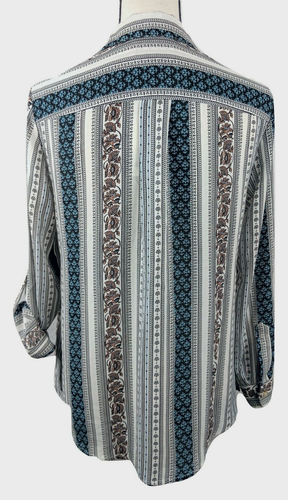 Charter Club Blouse Women’s PM Petite Blue Button Down Long Sleeve Patterned - Picture 3 of 4