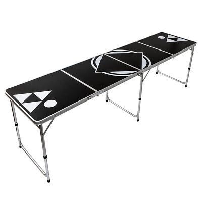 8' Folding Beer Pong Table with Bottle Opener, Ball Rack and 6 Pong Balls Black