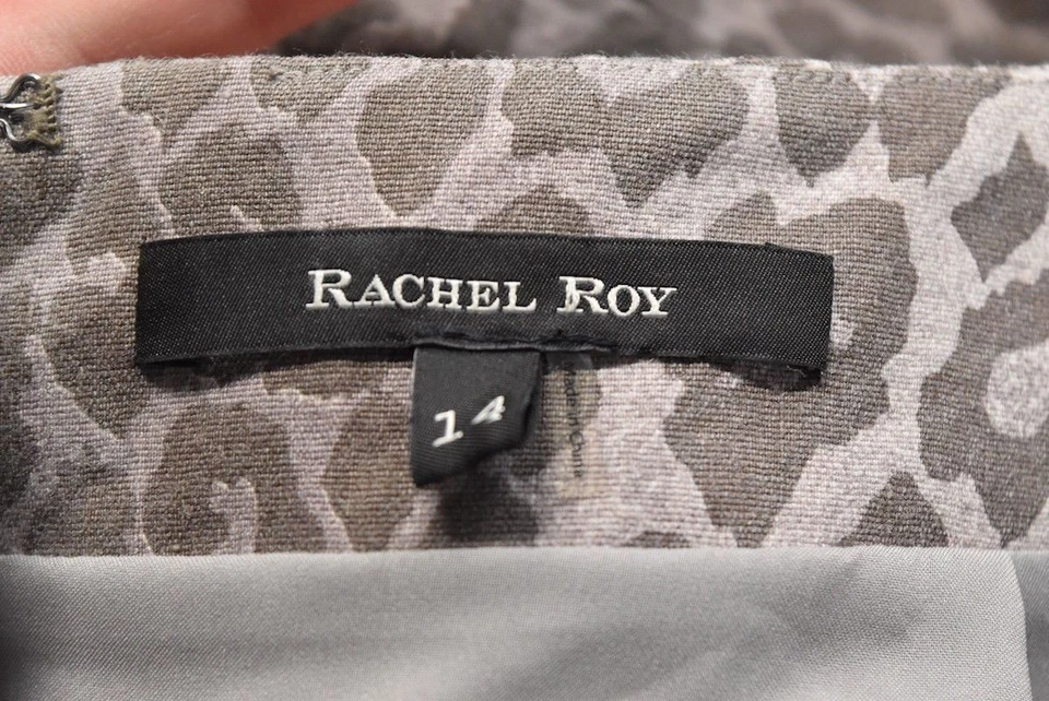 Falda Rachel Roy Talla 14 Marfil Púrpura Estampado Animal Lino Hasta la Rodilla Foto 4 de 4