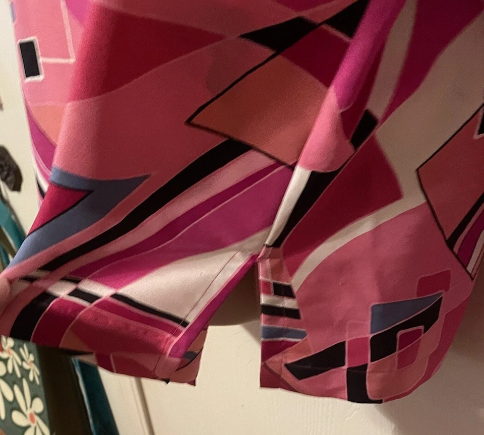 Blusa Top Rosa Manga Larga Para Mujer Geométrica 100% Seda Arte Camisa Top Talla L Foto 4 de 4