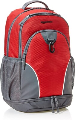 NEW Amazon Basics Red Sports 17'' Laptop Backpack commuter bag shoulder straps