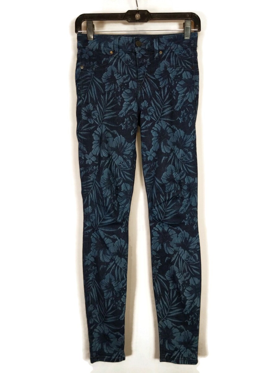 Level 99 Blue Floral Denim Stretch Skinny Jeans Size 25