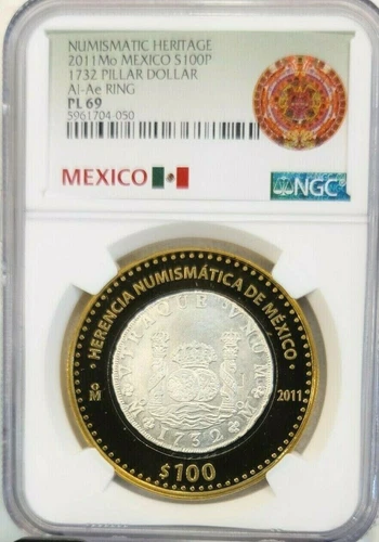 2011 MEXICO SILVER 100 PESOS 1732 PILLAR DOLLAR NGC PL 69 SCARCE BEAUTIFUL COIN