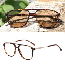 Vintage Acetate Full Rim Eyewear Reading Glasses Photochromic Brown Sunglasses