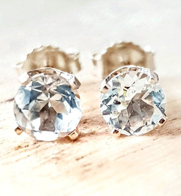 2.50CT Natural White Topaz 14K White Solid Gold Stud Earrings Healing Cocktail