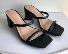 A New Day Women's Size 6 Cris Open Toe Block Heel Strappy Slide On Pumps Black
